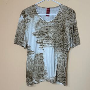 Olsen short-sleeve scoop-neck t-shirt brown white animal print size 12